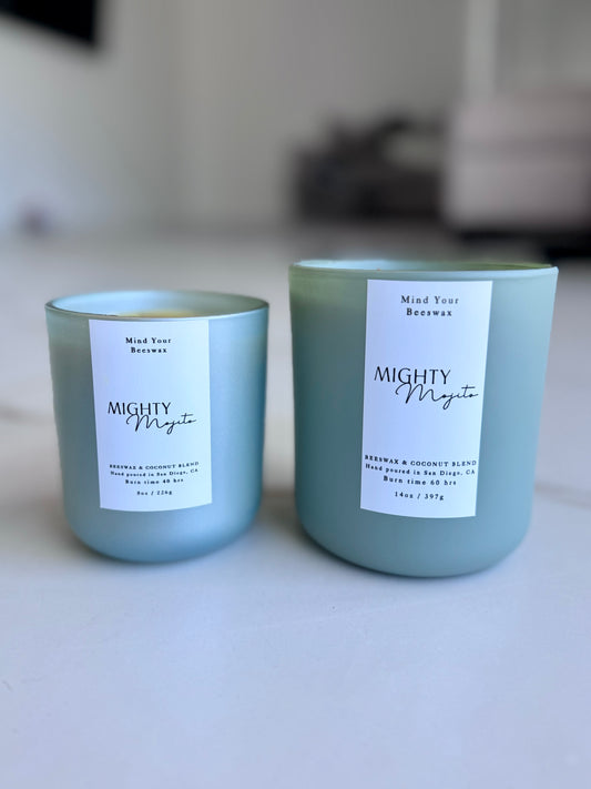 Picture of the Mighty Mojito Natural, non toxic beeswax candle. 